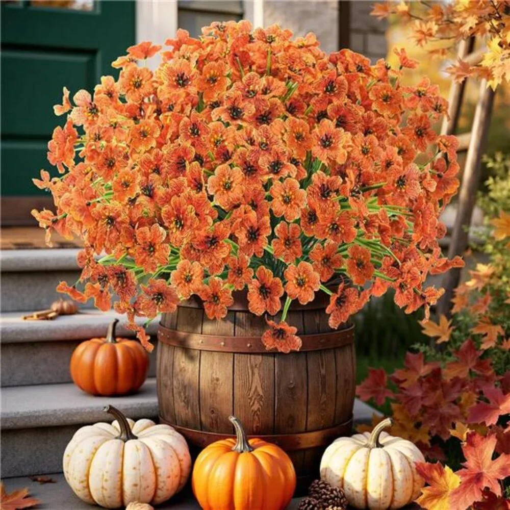 16Bundles Artificial Fall Flowers No Fade Faux Autumn Plants,Fake Indoor Greenry